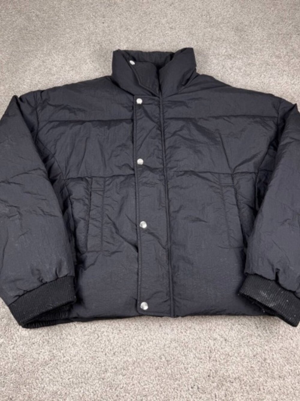 Free People Weekend Puffer Womens Medium Black Button Oversize Outdoor Gorpcore